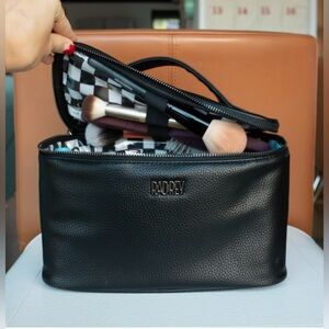 RadRev Train Case Makeup Bag Black Vegan Leather